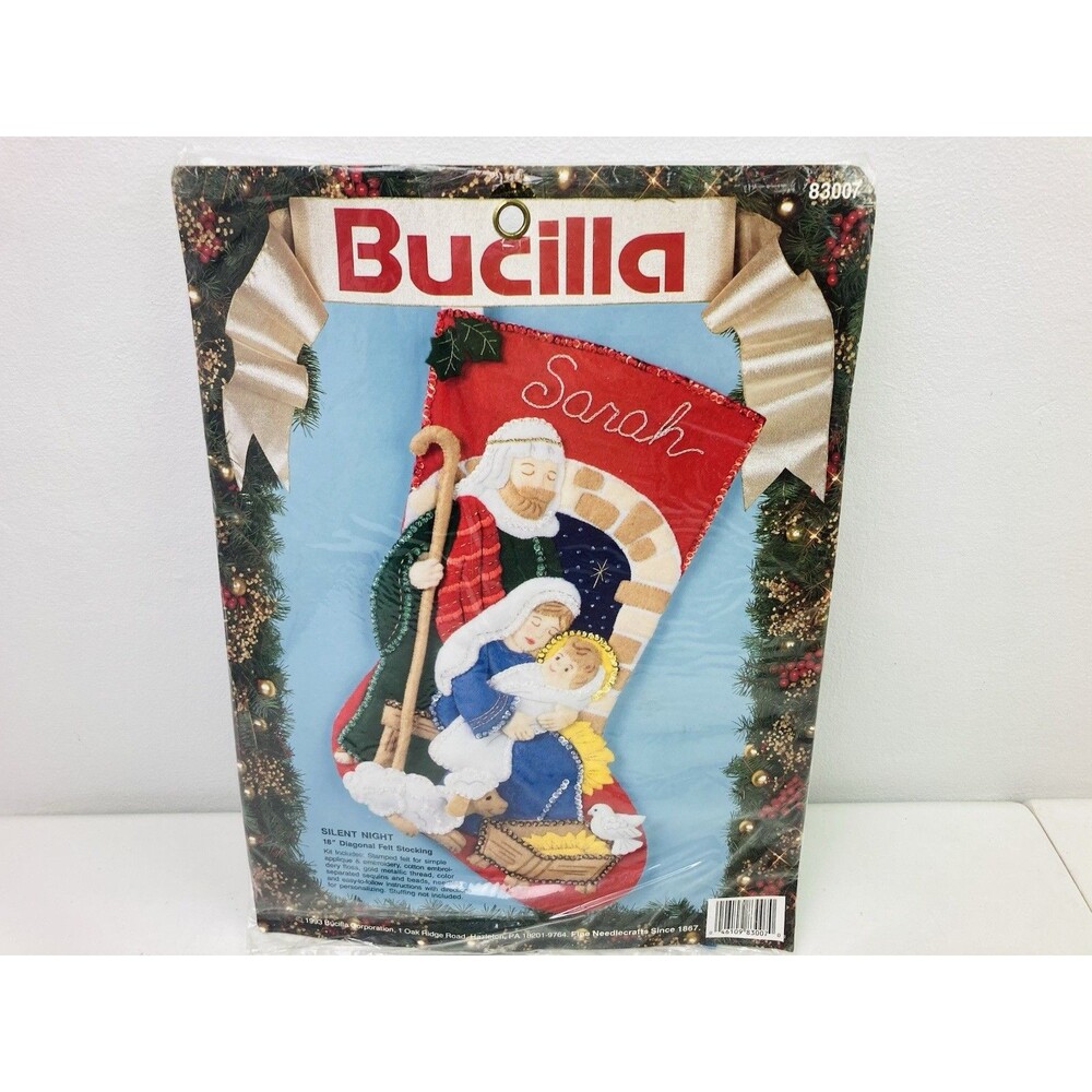 Vintage Bucilla Christmas Silent Night Felt Stocking Kit 18" Nativity NOS 90s